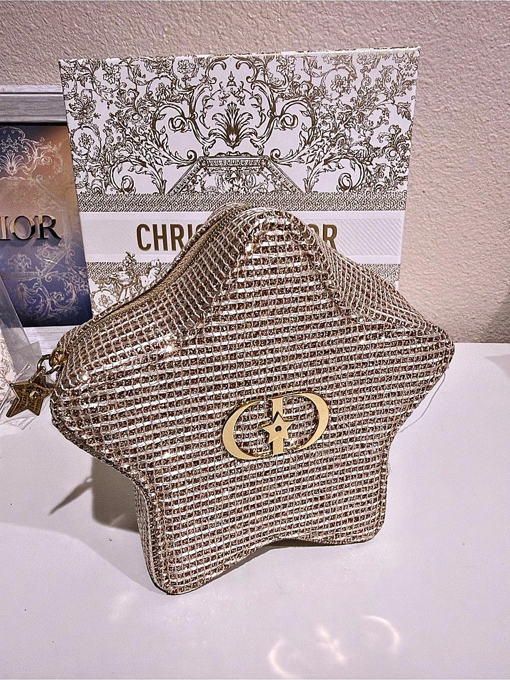 Christian Dior Holiday Star Makeup Pouch Gold Cosmetic Bag